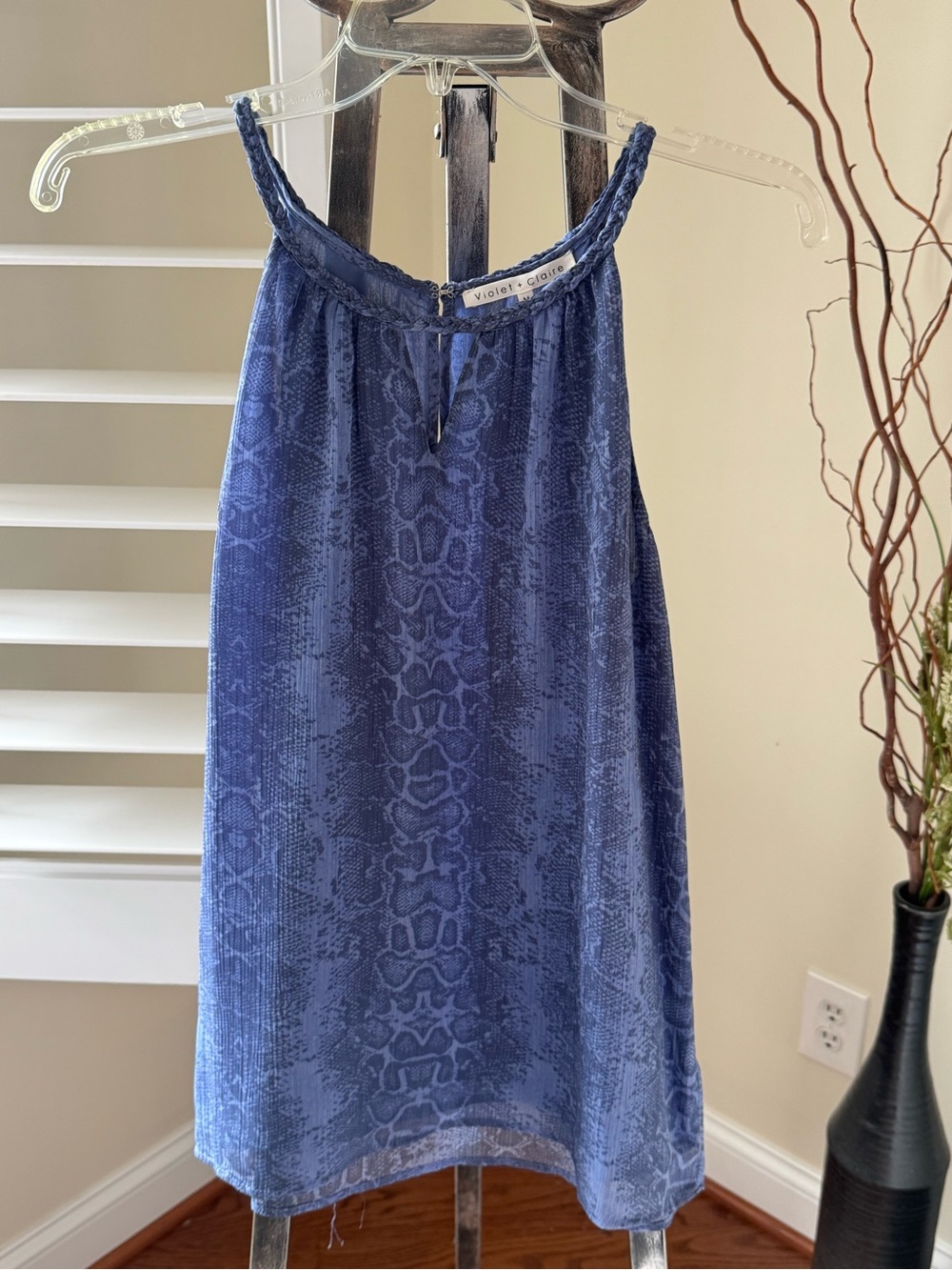 Violet & Claire Navy Snake-Print Halter Cami